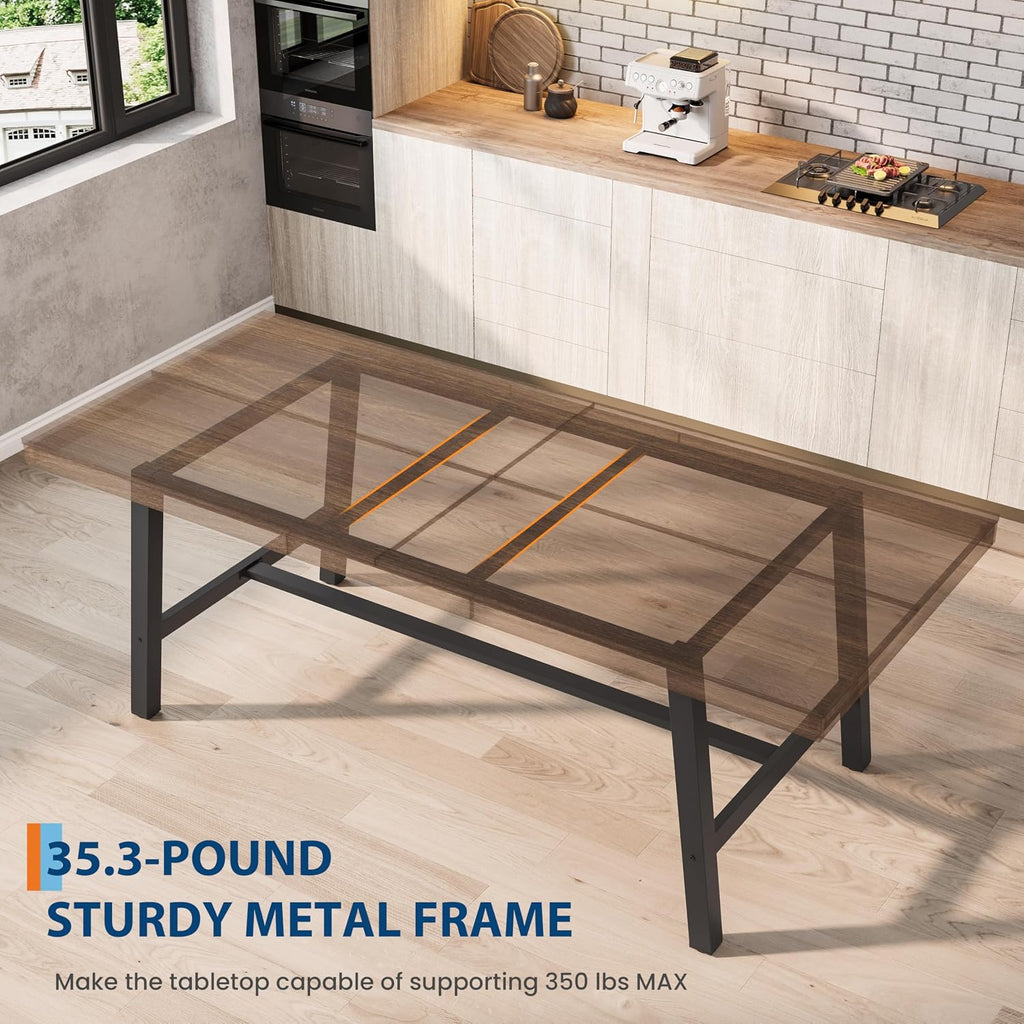 Garvee Industrial Dining Table for 6-8, 78.74" Extra Long Rectangular Kitchen Table with 2"×2" Metal Legs & Wood Top, Large Dining Table for Dining Room, Home Office, Brown