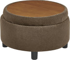 25'' Round Storage Ottoman with Reversible Tray Lid, Tufted Footrest Stool with Hidden Storage, Couch Side Table for Low Tea (Coffee)