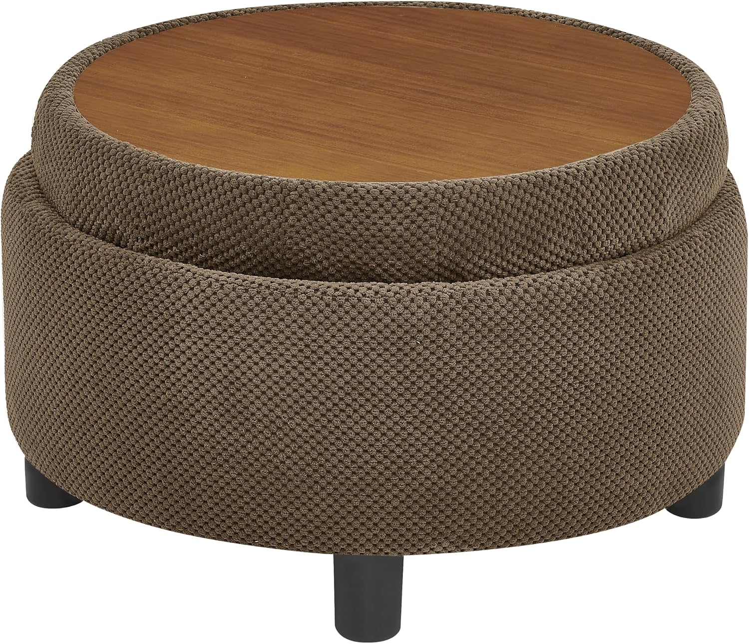25'' Round Storage Ottoman with Reversible Tray Lid, Tufted Footrest Stool with Hidden Storage, Couch Side Table for Low Tea (Coffee)