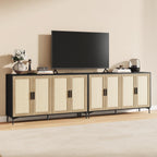 JASIWAY Buffet Cabinet with Storage, 48" Rattan Sideboard with Adjustable Shelves, Modern Coffee Bar Cabinet Console Table with Doors, Credenza for Kitchen, Living Room, Entryway, Dining Room, Black