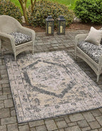 Unique Loom Outdoor Traditional Collection Area Rug - Valeria (5' 3" x 8' Rectangle, Charcoal/ Natural)