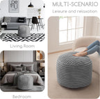 HIGOGOGO Round Stuffed Pouf Ottoman, Stripe Faux Fur Poufs with Foam Chunk Filling, Furry and Fluffy Pouf Foot Stool Storage Ottoman, 20 X 15 Floor Poufs Foot Rest for Living Room, Grey