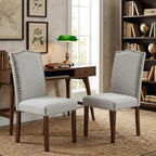 Simple Deluxe Set of 2 Upholstered Parsons Dining Chairs, Fabric Dining Room Chairs with Solid Wood Legs & Nailhead Trim, Multi-Use for Kitchen, Living Room & Bedroom, Gray