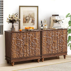 weselon Accent Cabinet with 2 Doors, Farmhouse Carved Buffet Sideboard with Adjustable Shelves, Storage Cabinet Entryway Table for Living Room (Walnut)
