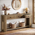 Tribesigns 70.9-Inch Long Console Table with 3 Drawers, Farmhouse Entryway Table with Storage, Rectangular Narrow Sofa Table Behind the Couch, Accent Table for Hallway, Living Room, Entry, Brown