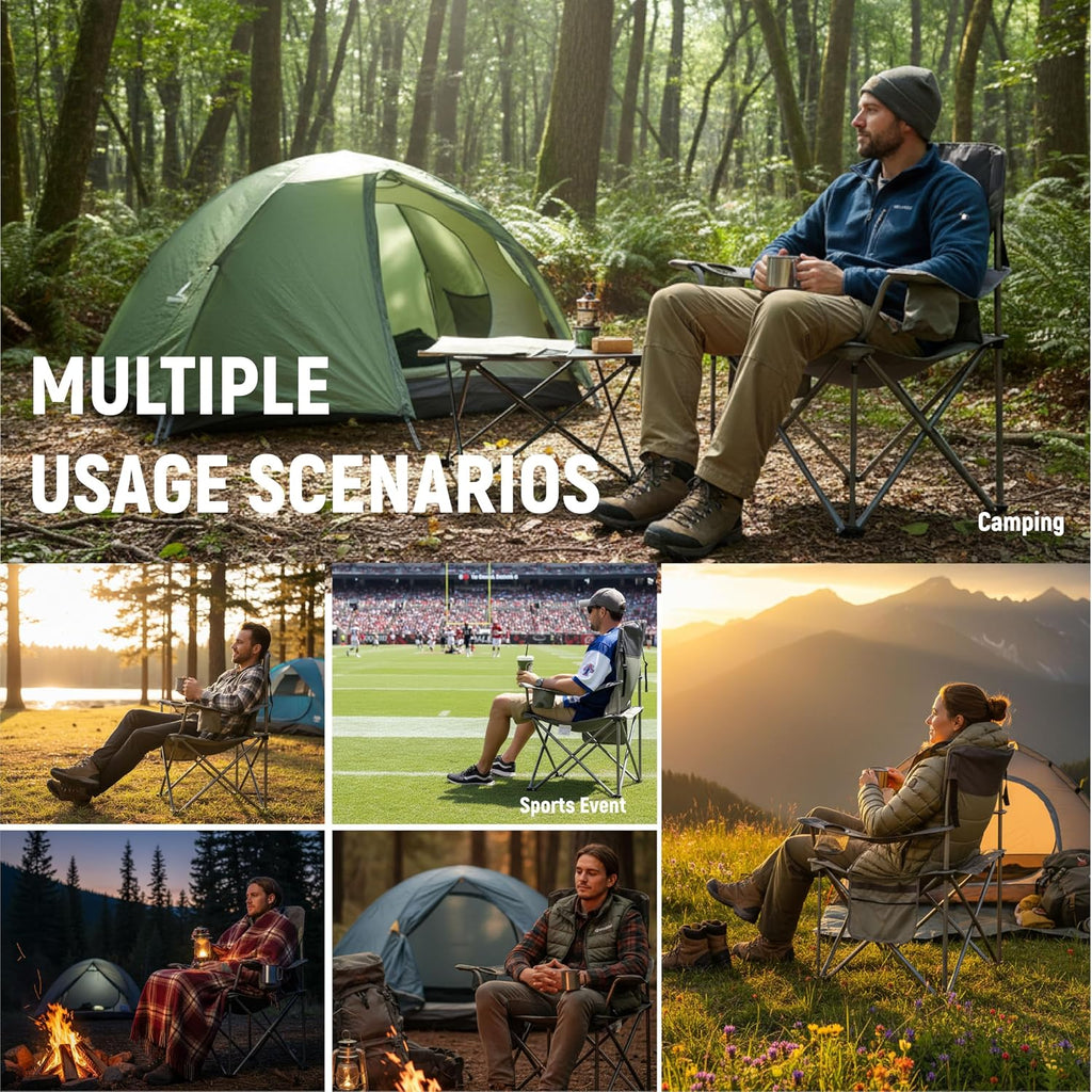 OUTSIDER Oversized Camping Folding Chair, Heavy Duty 500 LBS Portable Foldable Outdoor Chair Camp Chair with Cup Holder and Cooler Bag, Bottle Opener for Camping, Travel, Backpacking,Lawn, Patio