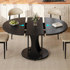 Einhomn 59" Extendable Round Dining Table for 6-8, Kitchen Table with Sturdy Double Arc Base & Backboard Clasp Desktop, Mid-Century Modern Dinner Table, Kitchen Dining Room, Space Saving, Black
