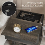 Nightstand Set 2 with Gun Drawer, Farmhouse Night Stand with LED Lights and Human Sensor, Bedside Table with Open Shelf, End Table with Storage Drawers for Bedroom, Rustic Borwn