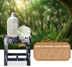 VICTORY RELAX 12 Inch Wooden Black Step Stool, Small Nature Beach Chair Under Desk, Indoor Acacia Wood Short Footstool for Living Room, Kitchen, Bathroom