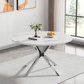 47" Round Faux Marble Dining Table for 4-6, Modern White Marble Top Kitchen Table for 6, Luxury Circle Dining Room Tables with Silver X-Shape Pedestal Base