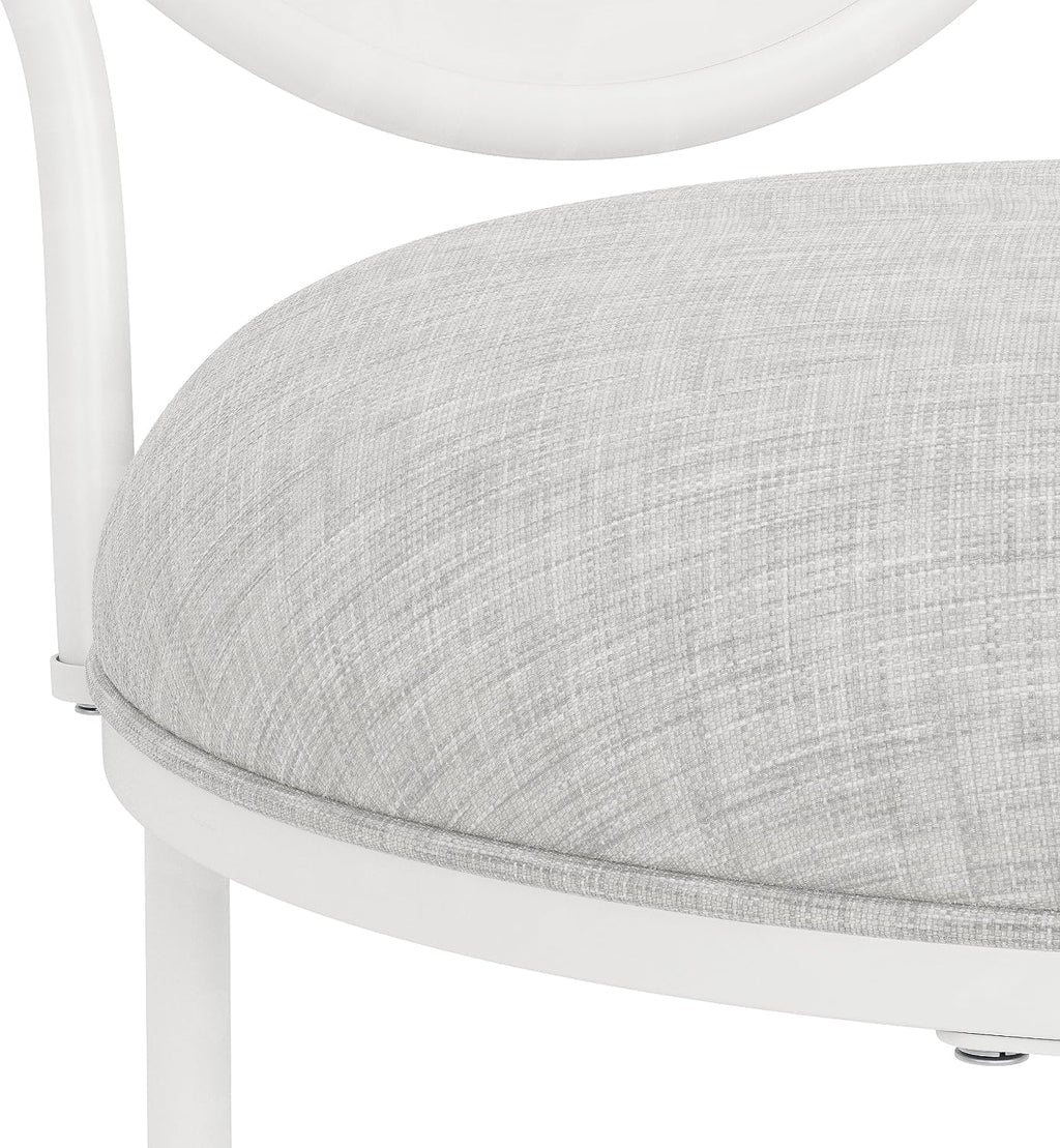 Hillsdale Marsala Metal Vanity Stool with a Circular Geometric Back Design, Off White