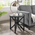 22 inch Round Side Table, Tempered Glass End Table with Solid Wood Base for Living Room, Black