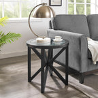 22 inch Round Side Table, Tempered Glass End Table with Solid Wood Base for Living Room, Black