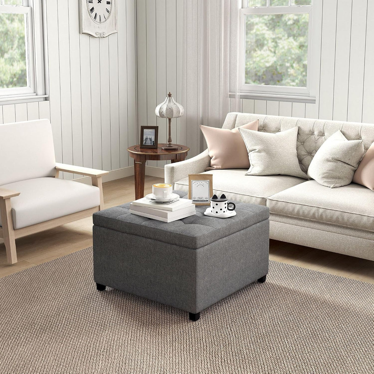 Vintage Button-Tufted Storage Ottoman with Flip-Top Seat