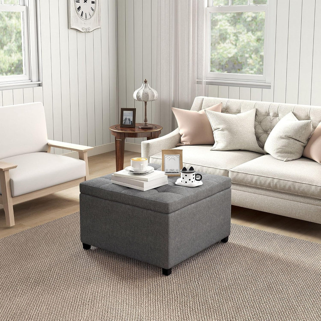 33x28x17inch 450lb Premium Quality Tufted Microfiber Storage Ottoman LiftTop Heavy Duty Metal Hinge Cherry FFor rame Charcoal