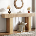 63-Inch Long Entryway Console Table with a Fluted Design, Thick Wood Farmhouse Sofa Table Behind Couch, Narrow Hallway Accent Table for Living Room, Foyer, Entrance, Natural Oak