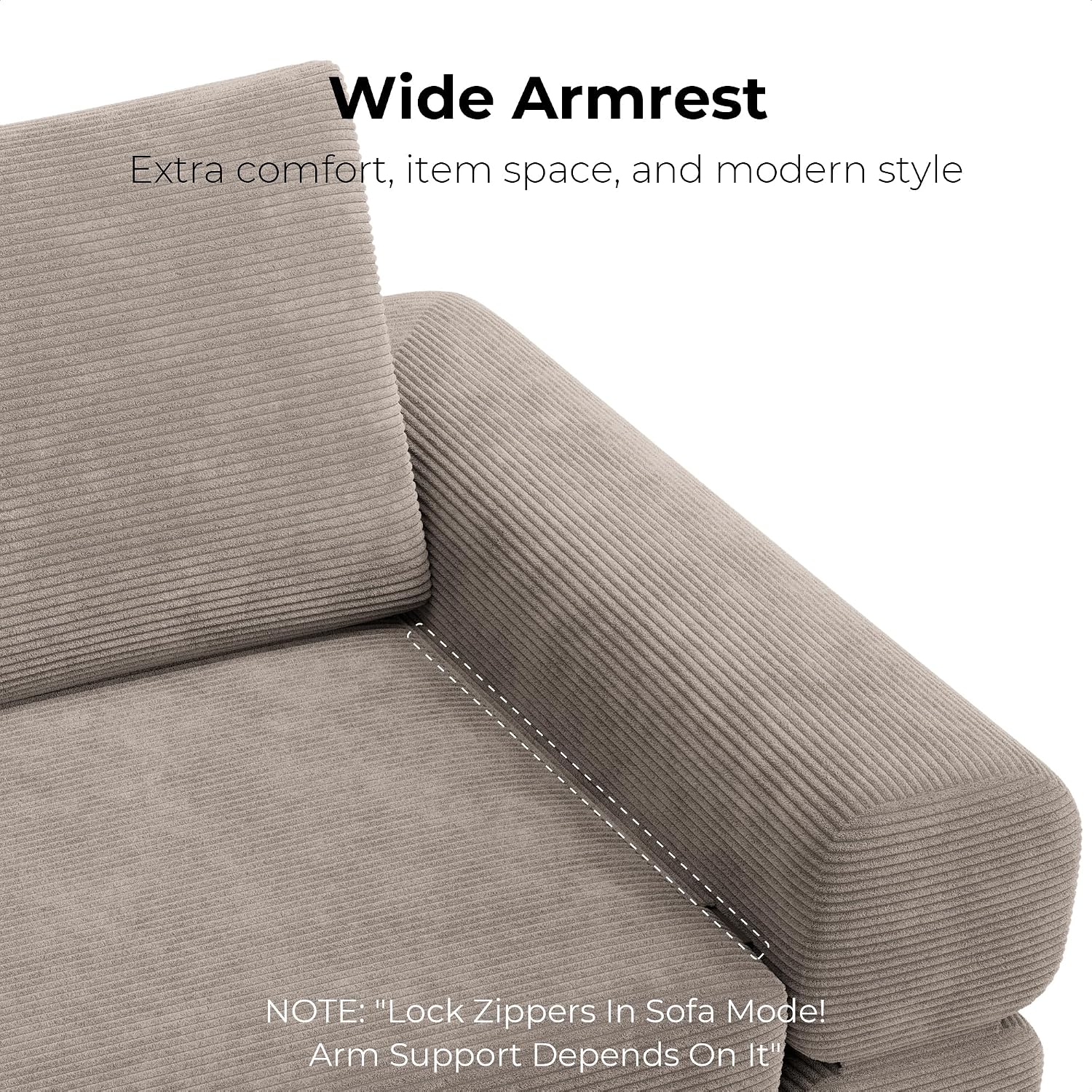 LIKIMIO FlipNest Convertible Sleeper Sofa Bed Floor Sofa 3-in-1 No Assembly, Foldable Mattress with Corduroy Upholstery Light Brown, Lounge Loveseat Couch for Living Room Studio Guest Room