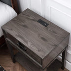 Leick Home Oak Recessed Drawer Side Table with A/C and USB Charger in Smoke Gray, 9074