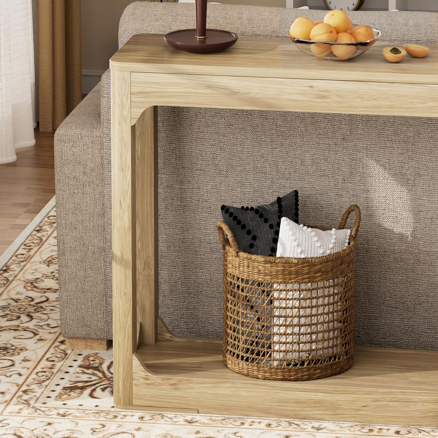 Knocbel Long Sofa Console Table with Bottom Open Storage Shelf, Narrow Wooden Entryway Hallway Foyer Sofa Couch Side Table, Easy Assembly (Natural 55")