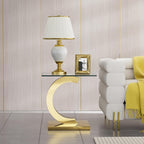 Henf Square Glass End Table Luxury Accent Sofa Side Table, Modern Glass End Tables Nightstand with Tempered Glass Top and Gold Mirrored Stainless Steel Base for Living Room Bedroom
