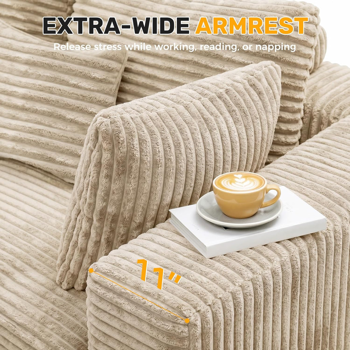 120" Oversized Round Sofa Bed, Modular Sectional Cloud Couches for Living Room, Convertible Corduroy Couch Sleeper Sofa Set, No Assembly Required, Khaki 1 PCS