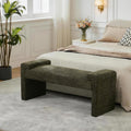 43" Upholstered End of Bed Bench, Entryway Bench with Curved Armrests, Modern Bedroom Bench Seat with Solid Wood Frame for Living Room, Hallway, Green