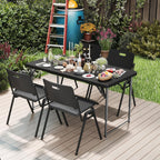 SKONYON 4 Foot Folding Table Heavy Duty Portable Fold-in-Half Plastic Utility Table Small Indoor Outdoor Adjustable Height Card Table with Carrying Handle, Camping and Party, Black