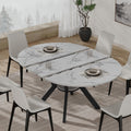 42"-58" Round Extendable Dining Table for 4-6, Kitchen Oval Table with Hidden Leaves & Storage Shelf, Space Saving Modern Design with Sturdy Metal Legs for Kitchen, Dining Room & Small Apartments