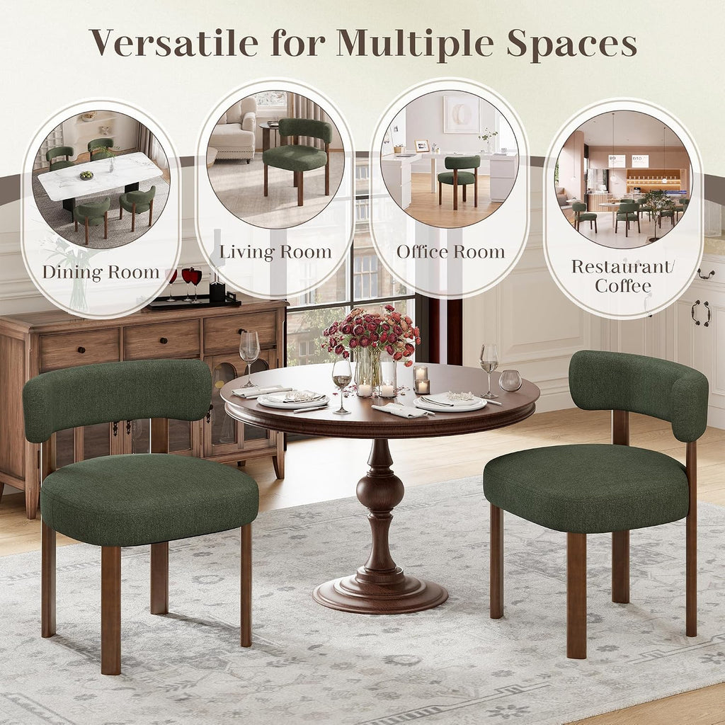 Wooden Dining Chairs Set of 4, Upholstered Kitchen Chairs with Solid Wood Legs, Mid Century Dining Room Chair with Ergonomic Curved Backrest for Kitchen Dining Vanity, Green