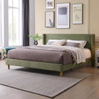 King Corduroy Upholstered Platform Bed with Headboard Wingback, Turtle
