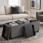 SIMPLIHOME Avalon 42" Wide Linen Look Fabric Storage Ottoman in Slate Grey