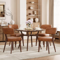 Mid-Century Dining Chair Set of 4, Upholstered Kitchen Chair with T-Shaped Back, Faux Leather with Wood Grain Metal Legs, Comfortable Padded Seat forKitchen, Living Room, Brown(Only Chairs)