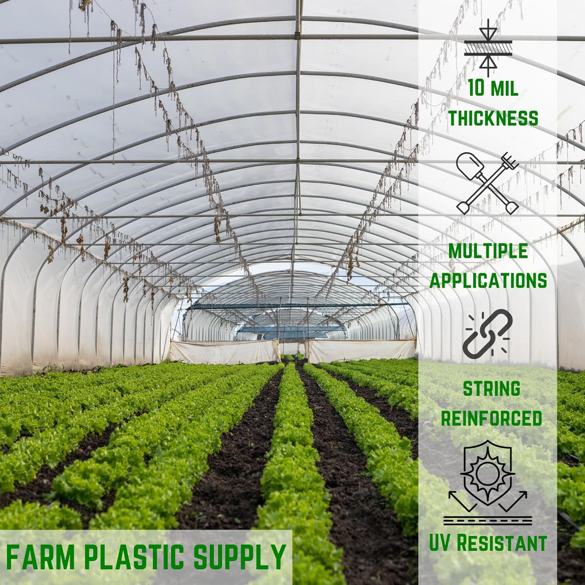 Farm Plastic Supply - String Reinforced 4 Year UV Resistant 10 mil Clear Greenhouse Plastic Sheeting - 4 Year UV Resistant Polyethylene Greenhouse Film, Hoop House Green House Cover (12' x 60')