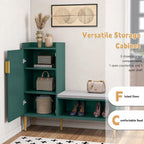 Storage Bench with Fluted Door&Shelf, Modern Entryway Bench with Padded Seat, L-Shaped Shoe Organizer Cabinet for Hallway, Living Room, Office, Green