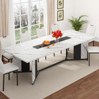 chartustriable Dining Table for 8-10 People,94" Large Modern Kitchen Table W/Built-in Table Runner Design,White&Black Industrial Rectangular Dinner Table,Waterproof Wood Table Sturdy Base,280lbs Load