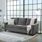 Signature Design by Ashley Rannis Queen Sleeper Sofa, Pewter Pull Out Couch | Pewter gray polyester chenille, Includes 4 in queen memory foam mattress, Space-saving 3-seater profile for living rooms