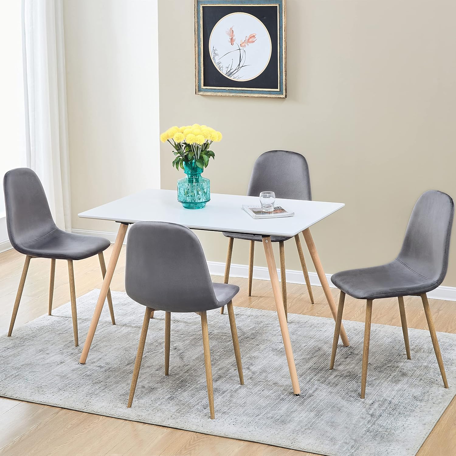 Homy Casa Mid-Century Modern Armless Dining Chairs Set, Upholstered with Velvet, Metal Legs, Perfect for Kitchen, Dining Room, Living or Restaurant, Grey