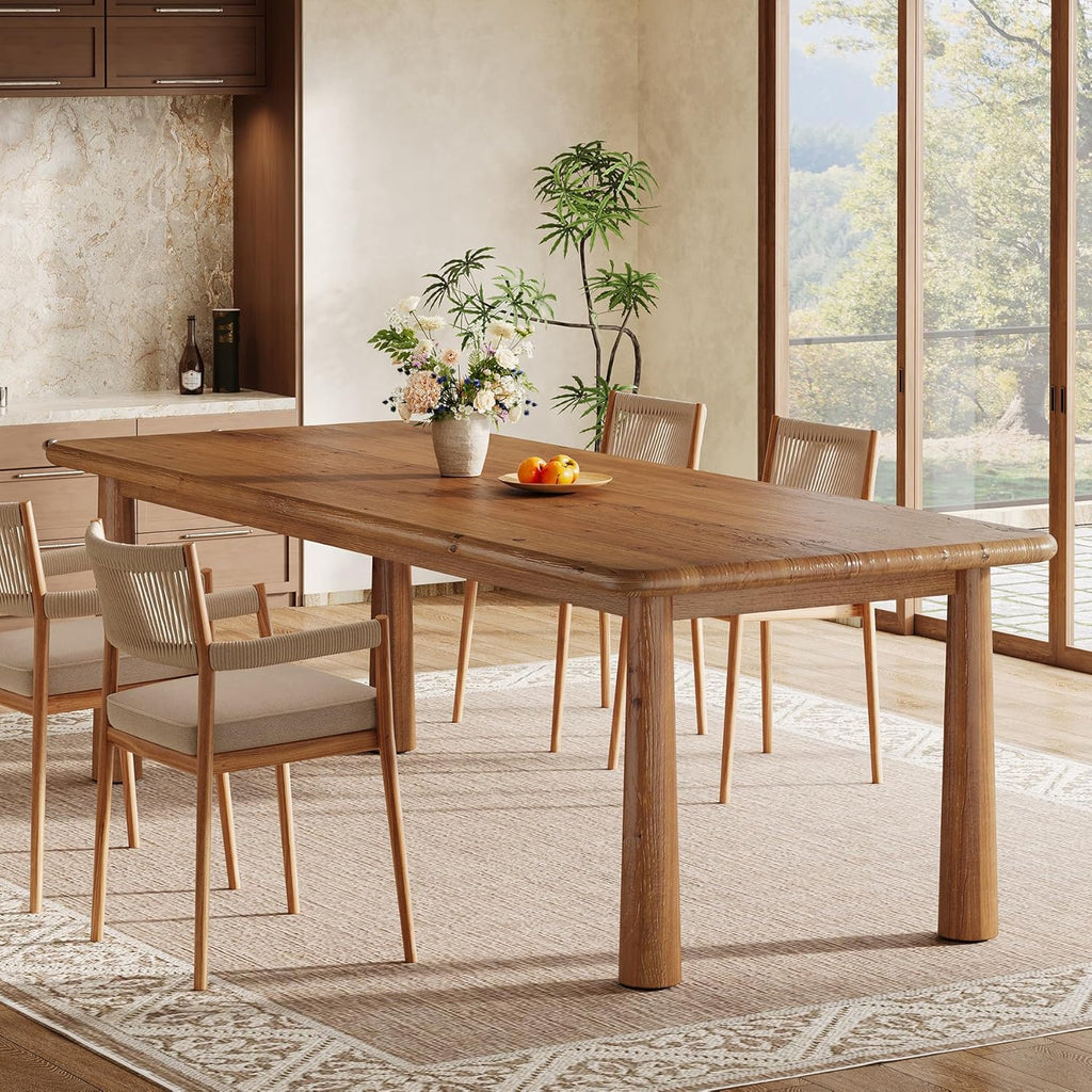 63-Inch Solid Wood Dining Table, Farmhouse Kitchen Table for 4 to 6, Rectangular Wood Dining Room Table for Home, Kitchen, Living Room (Rustic Brown)