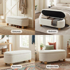 VKNOW 44.8" Storage Ottoman Bench End of Bed Bench with Hinge, Beige | Cute Spherical Solid Wood Stool Legs, Comfortable Fabric, No Assembly, Bedroom Living Room Entryway Dressing Areas