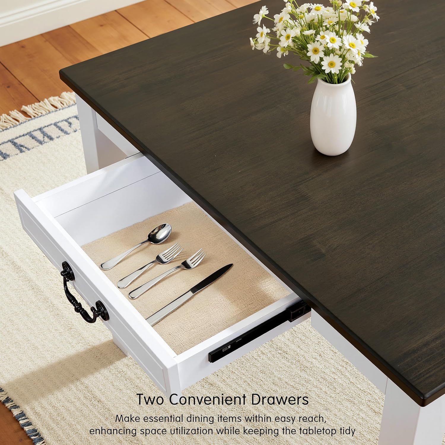 Hokway Dining Table for 4-6, 64 Inch Rectangular Solid Wood Kitchen Table, Modern Farmhouse Dinner Table for Dining Room, Kitchen, Living Room