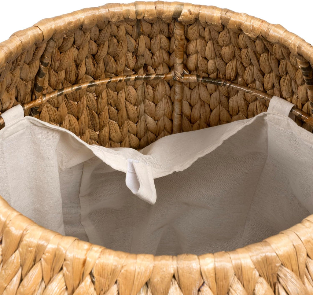 Eyely SSL1000A Noel 17" Bohemian Handwoven Hyacinth Barrel Wicker Storage Basket with Lid Side Table, Accent Table for Bathroom, Bedroom, Living Room, Natural