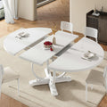 Einhomn 59" Extendable Round Dining Table for 4-6, Modern Oval Kitchen Table with Heavy Duty Curved Legs & Pedestal Base, Space Saving Circle Dinner Room Table for Dining Kitchen Living Room, White