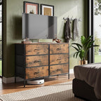 WLIVE Dresser for Bedroom with 6 Drawers, Wide Fabric Dresser TV Stand for 50 Inches TV, with Metal Frame, Wooden Top, Fabric Storage Dresser for Bedroom, Hallway, Entryway, Rustic Brown