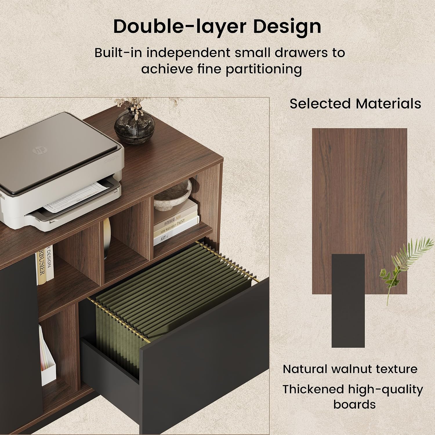 ModernMate 39" File Cabinet with Drawer, Office Storage Cabinet with Door | Home Office Printer Stand with Storage & Adjustable Shelves for Living Room, Entryway, Black Walnut