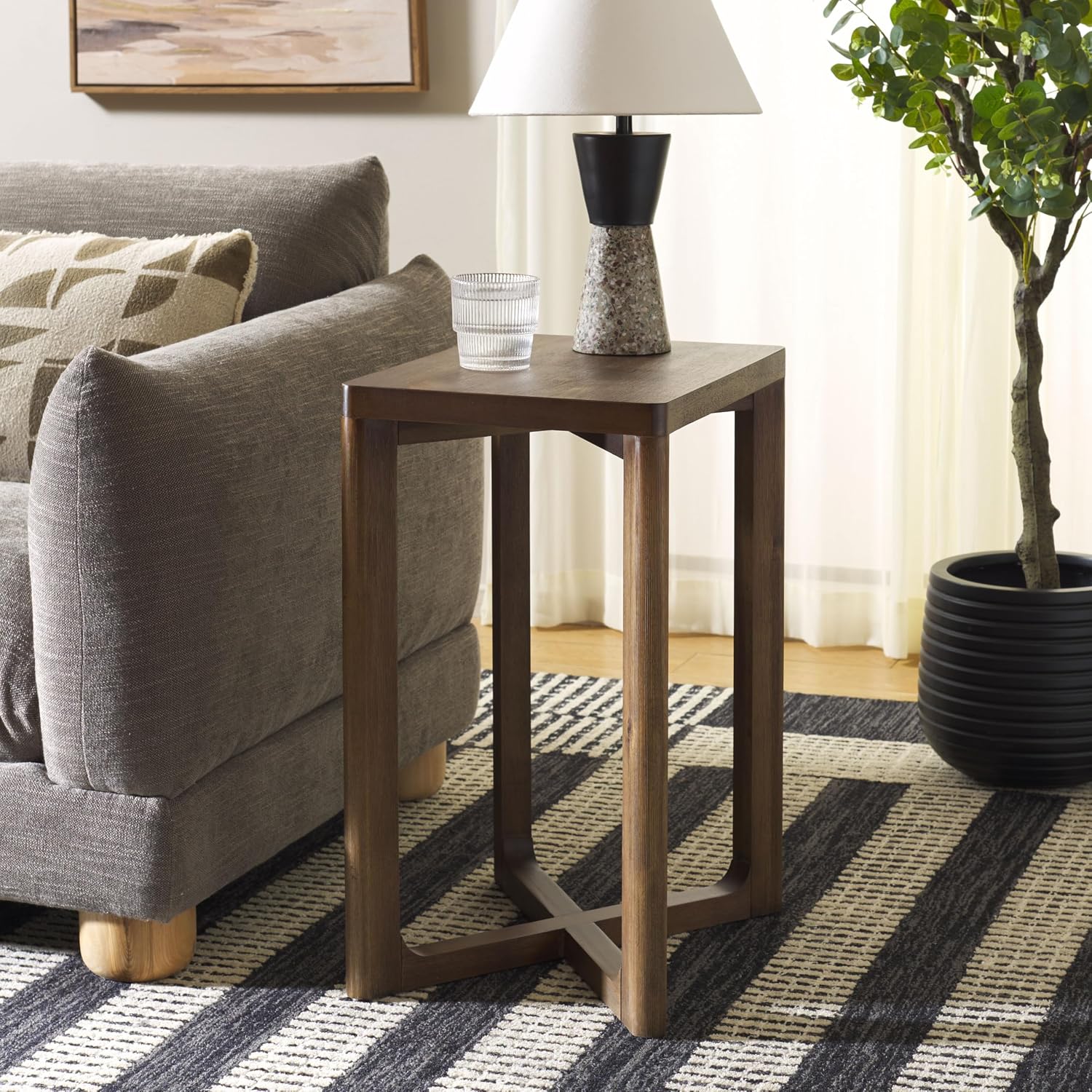 SAFAVIEH Home Collection - Akai Accent Table, Walnut Brown Side Table with Cross Base, Fully Assembled (ACC2400A)