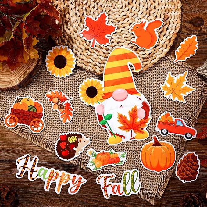25 Pieces Happy Fall Magnets Gnome Pumpkin Fridge Magnets Fall Theme Car Refrigerator Decals Holidays Magnetic Stickers Autumn Leaves Acorn Thanksgiving Harvest Decoration