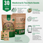 Organo Republic 30 Medicinal & Tea Herb Seeds Variety Pack 15,560+ Non-GMO Heirloom Garden Seeds for Indoor & Outdoors, Including Anise, Bergamot, Borage, Cilantro, Chamomile, Dandelion Seeds