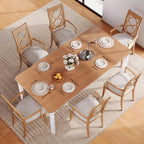 IDEALHOUSE 79" Dining Table for 6-8 People, Modern Rectangular Kitchen Table with Sturdy Metal Legs, Large Wood Farmhouse Dining Room Table for Home Office, Conference, White & Oak