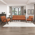 Lexicon Mid Century Modern Accent Chair with Solid Wood Frame in Walnut Finish, Upholstered Living Room Lounge Arm Chair, Thick and Comfy Innerspring Seat Cushion, Linen-Look Fabric, Orange
