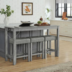 Knocbel Industrial 3-Person Counter Height Rectangle Bar Table Set with Power Outlet, 4-Piece Dinette Set with Padded Seat Stools, Apartment Condo Small Space Pub Bistro Dining Furniture Set (Grey)